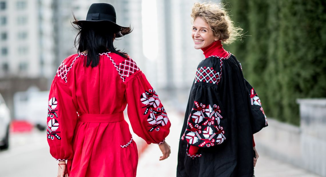 two young women in red and black vyshyvankas