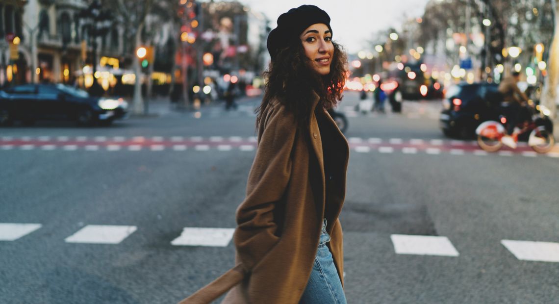 Woman crossing the road