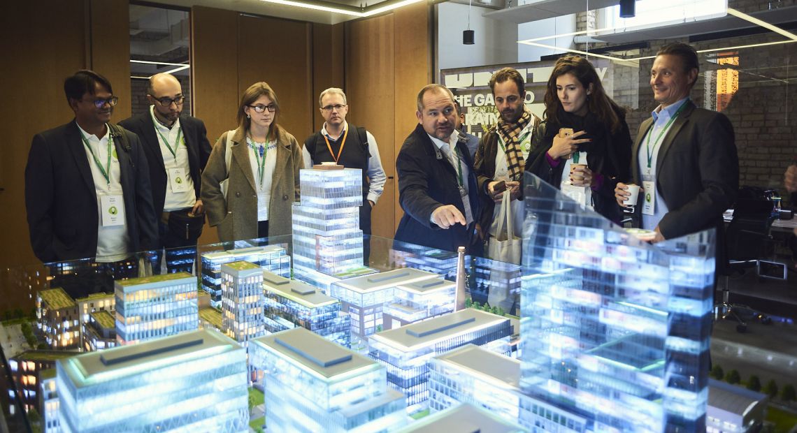 People looking at an interactive map