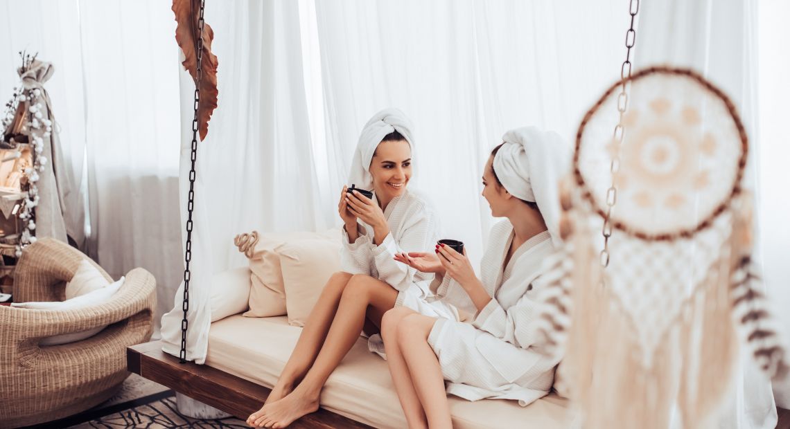 Two women chilling in a stylish spa