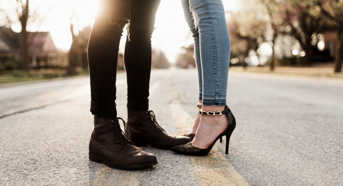 Woman wearing boots with block heels