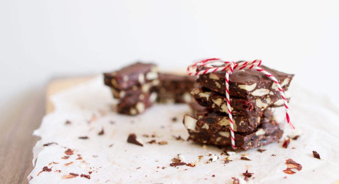 Chocolate wrapped with a striped thread