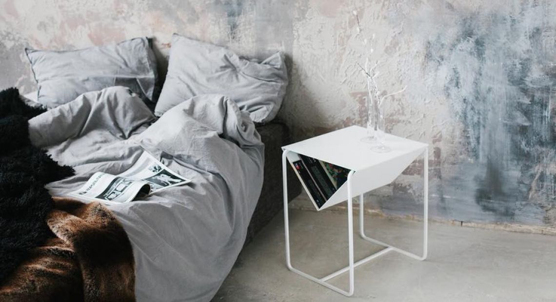 bed and white table