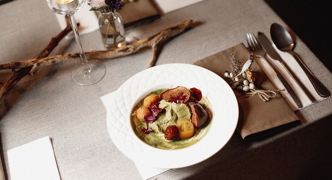vegatarian dish on the plate on served table