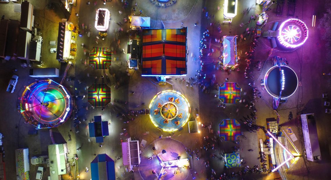 festival attractions and buildings from above
