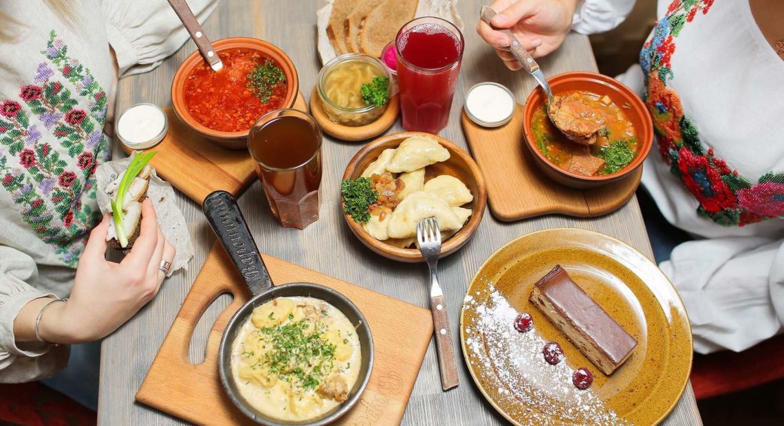 two women having traditional ukrainian dinner