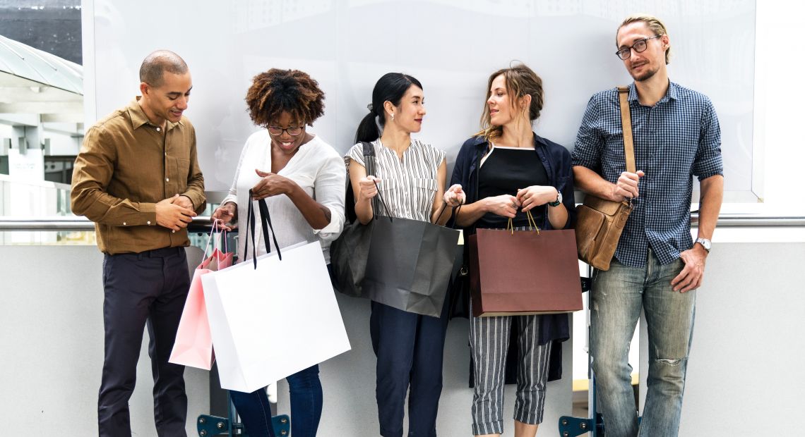 Young people after shopping