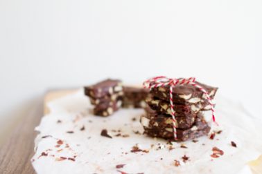 Chocolate wrapped with a striped thread