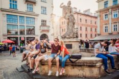 Couple taking a selfie in Lviv