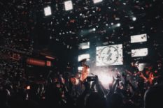 Crowd cheering at a concert
