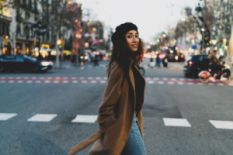 Woman crossing the road