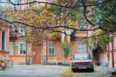 Old car in a typical Odesa courtyard