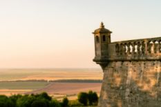 castle tower above field