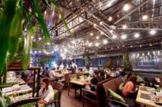 people on winter terrace of a restaurant