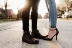 Woman wearing boots with block heels