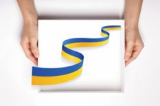 Box with a Ukrainian flag