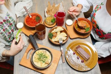 two women having traditional ukrainian dinner