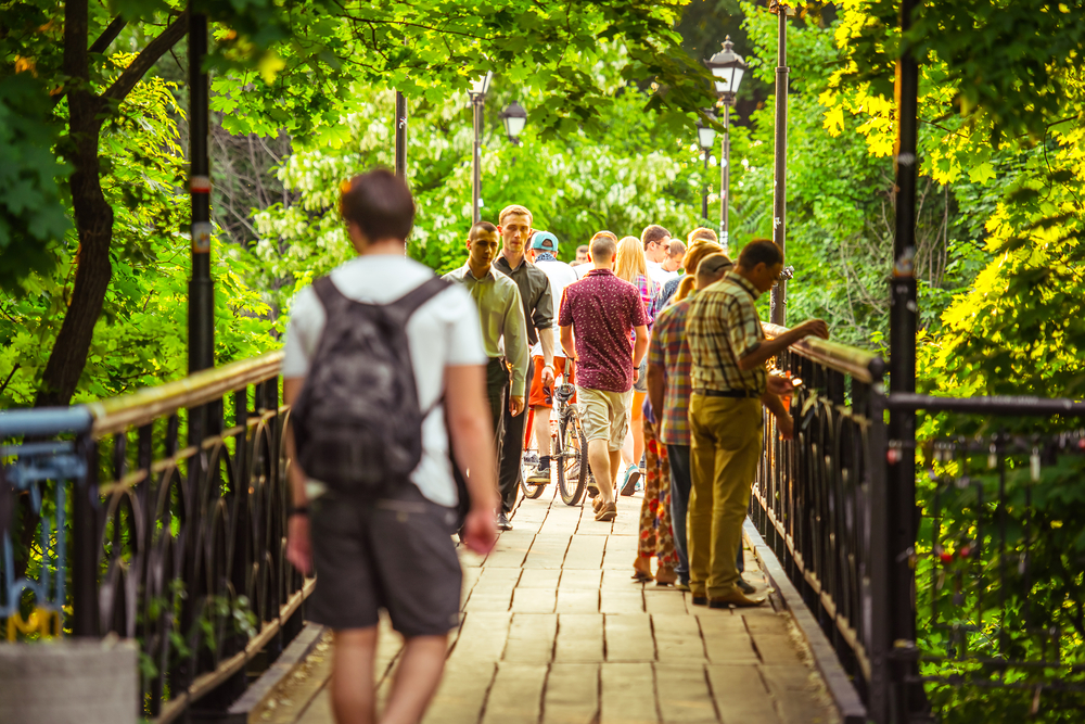People on Lover's Bridge in Kyiv