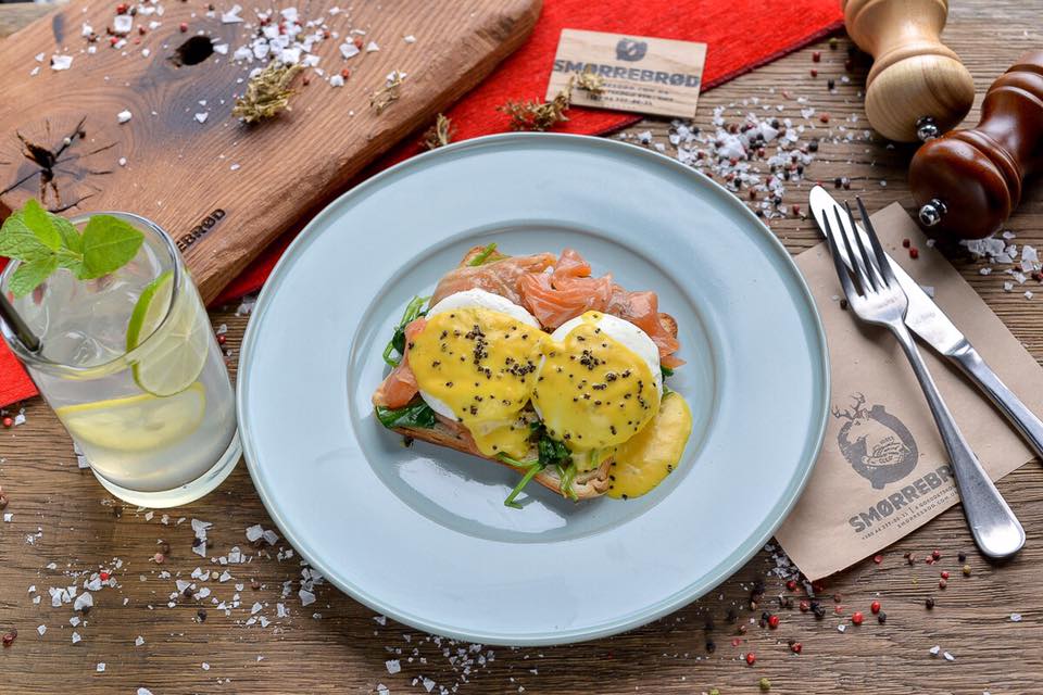 Scandinavian breakfast with cocktail