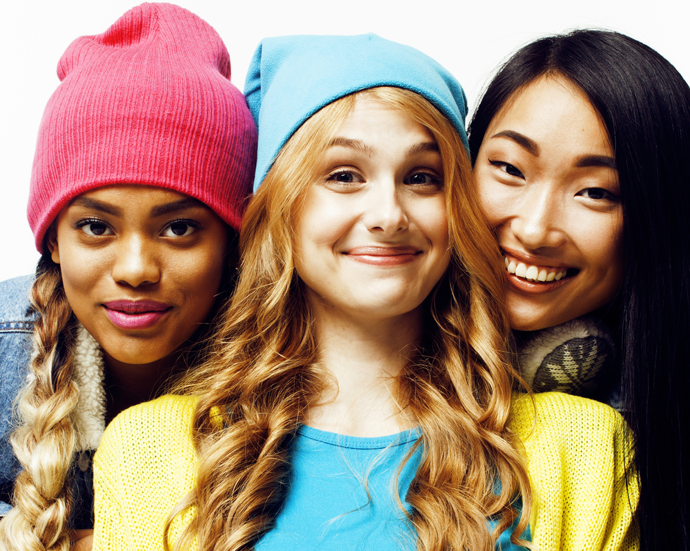 three girls of different races