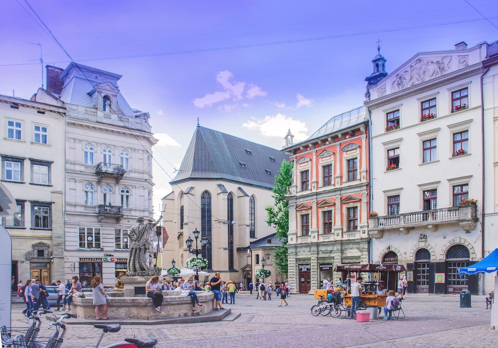 people on rynok square in lviv