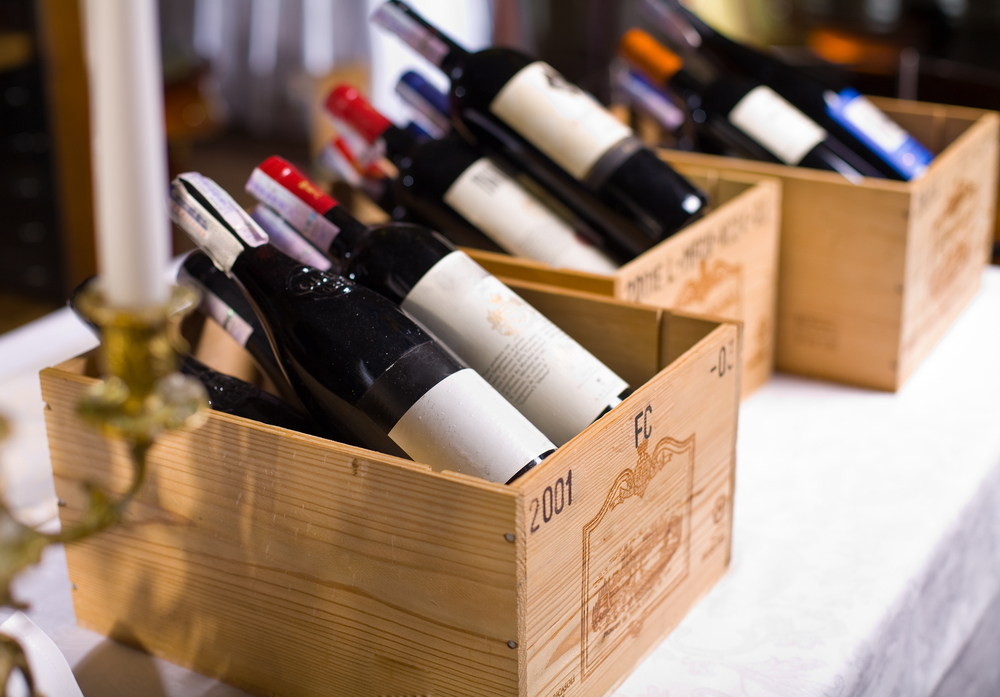 bottles in wooden box