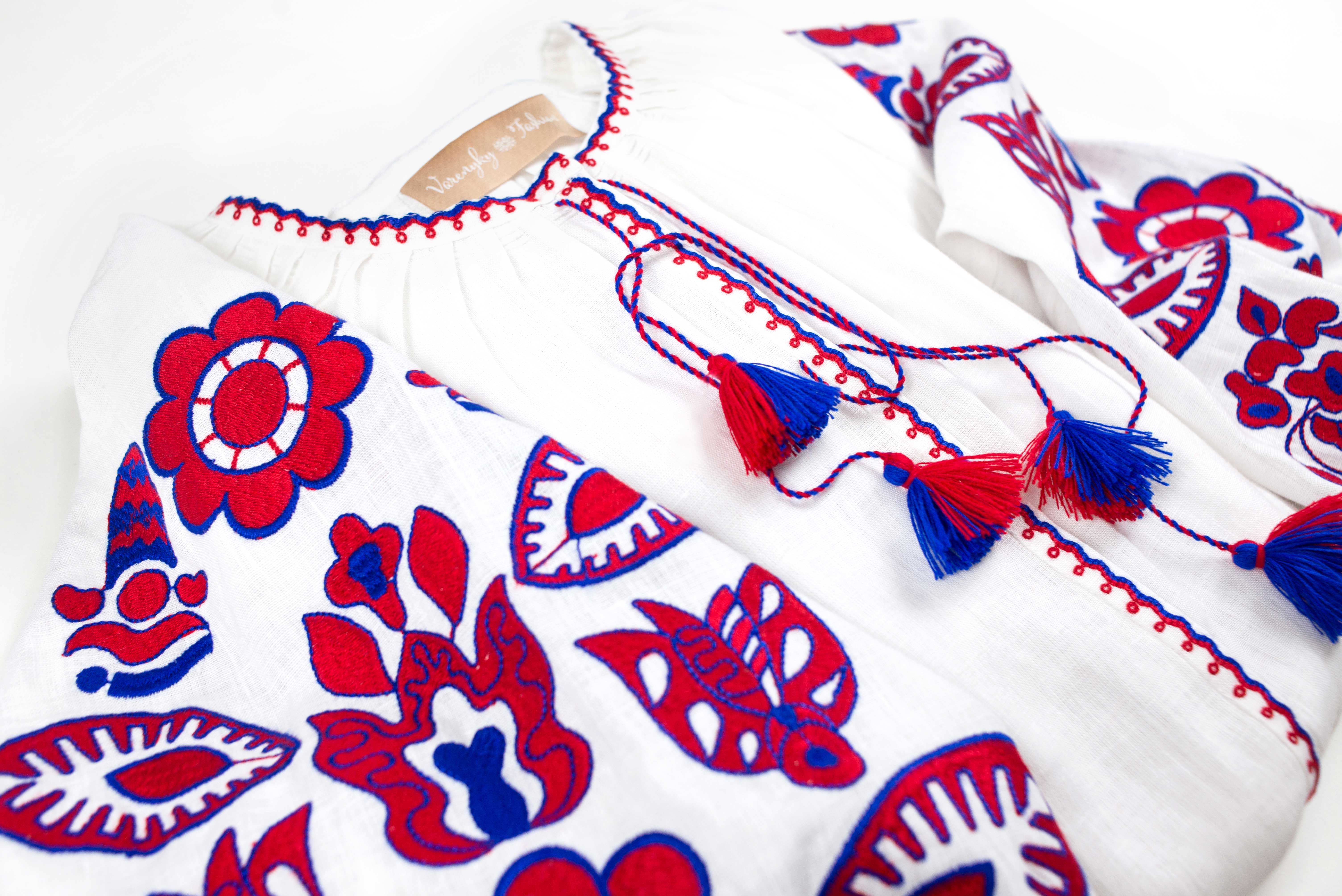 white, blue and red vyshyvanka