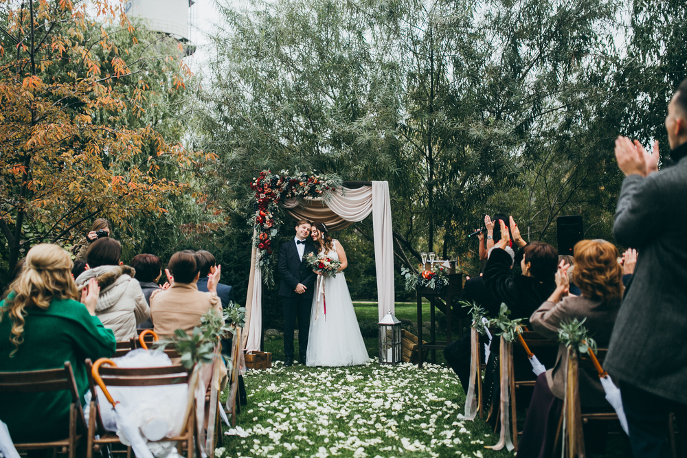 Couple getting married outside