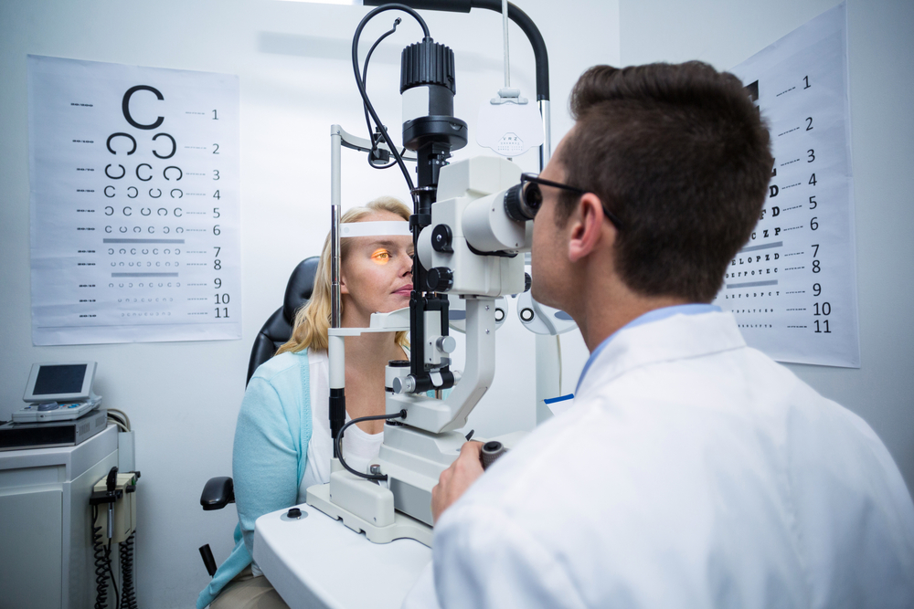 Woman checking vision