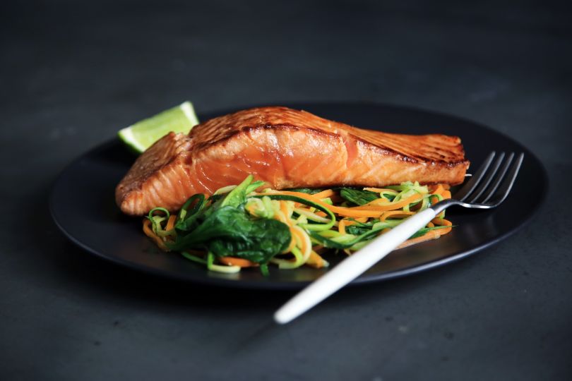 Fried salmon dish