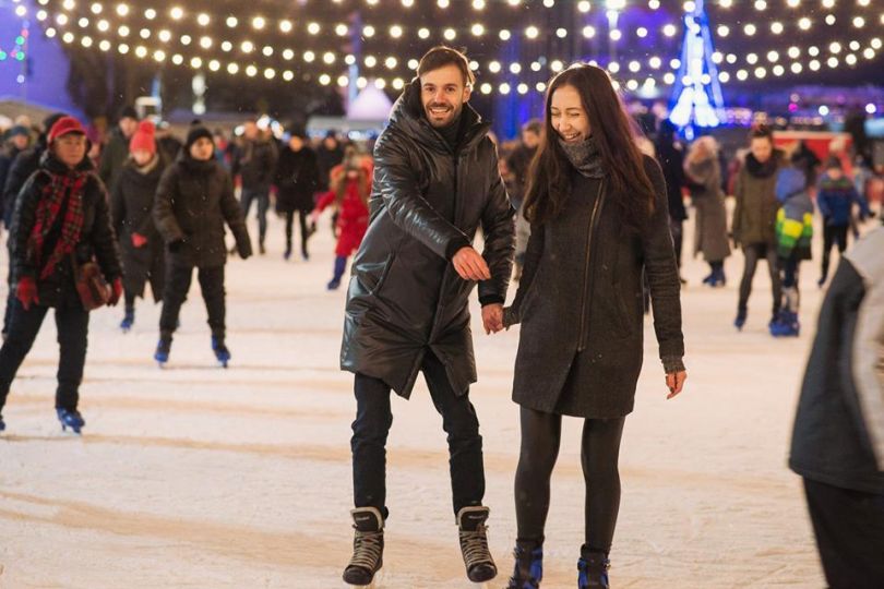 Couple ice skating