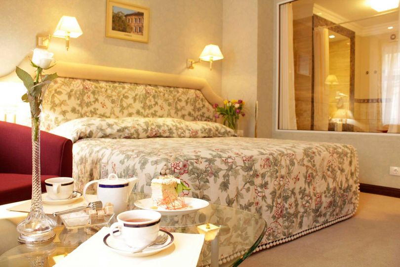hotel room with served dessert
