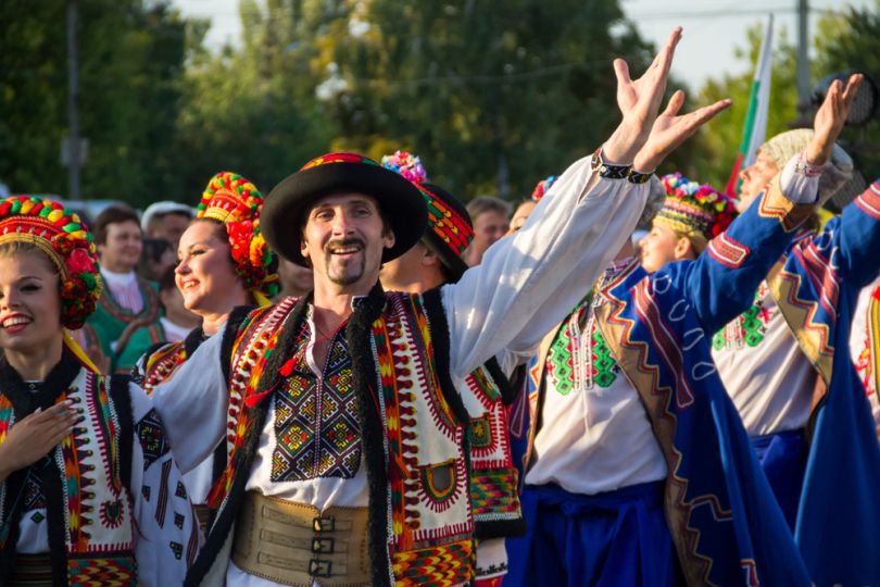 people in national ukrainian clothes