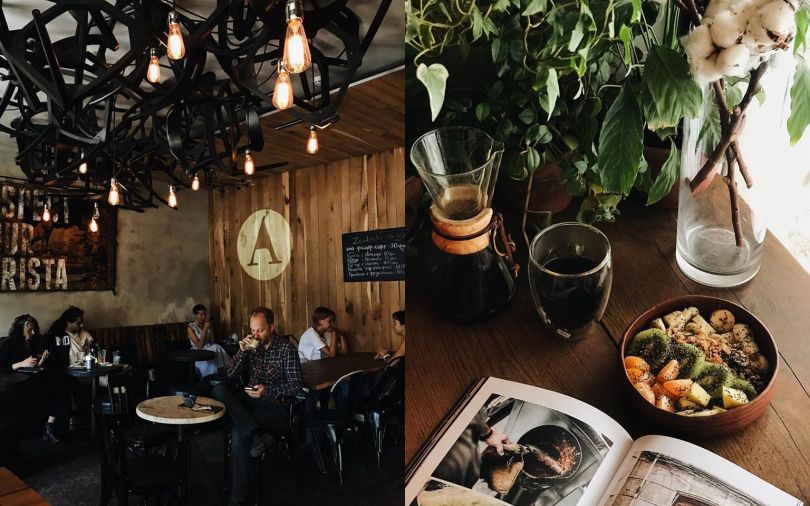 Dessert and cozy cafe interior