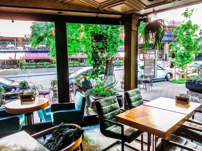 restaurant terrace with panoramic glass walls