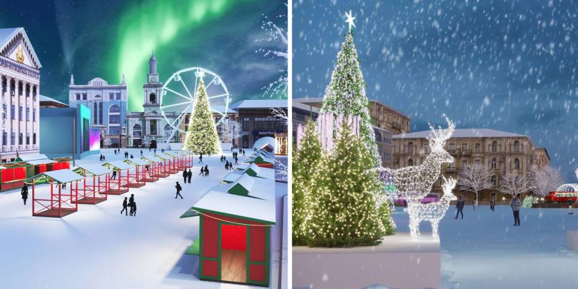 Christmas decor on Kontraktova Square