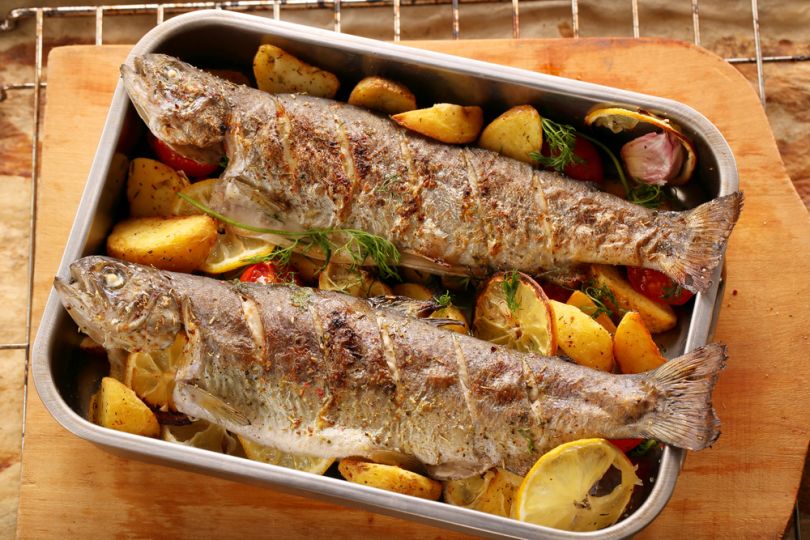 Baked trout and lemon