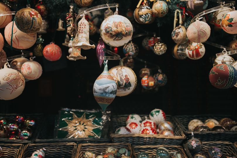 Christmas decorations on festive fair