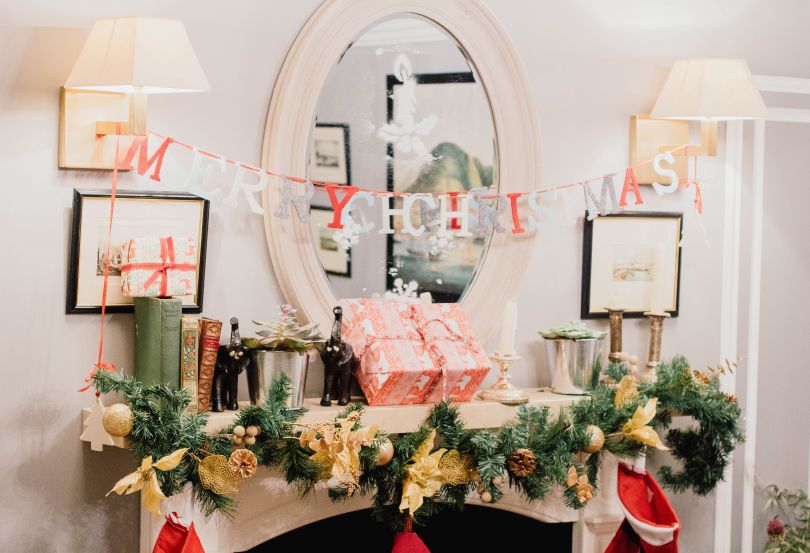 christmas decor near mirror