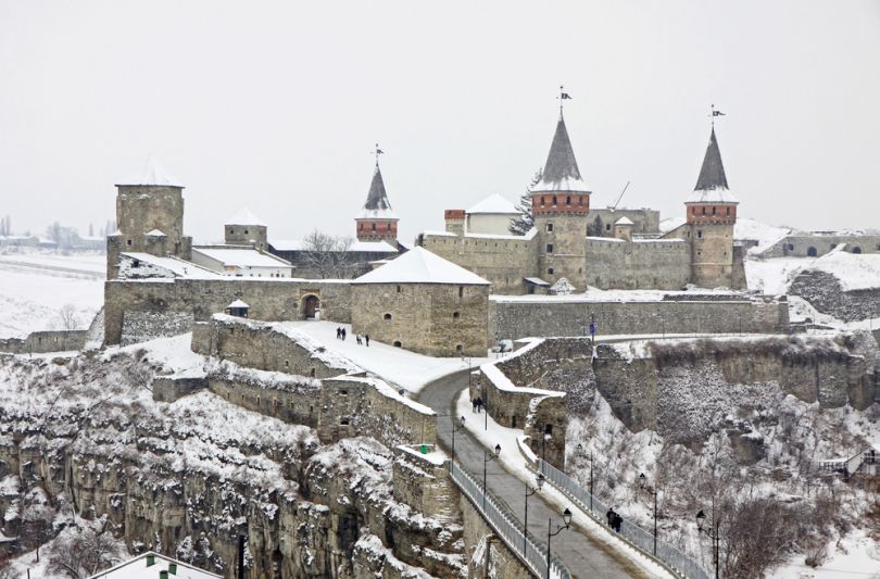 Kamianets Podilskyi castle in winter