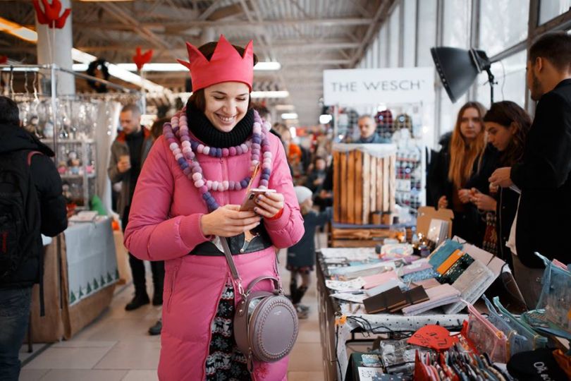 merry girl on festive fair