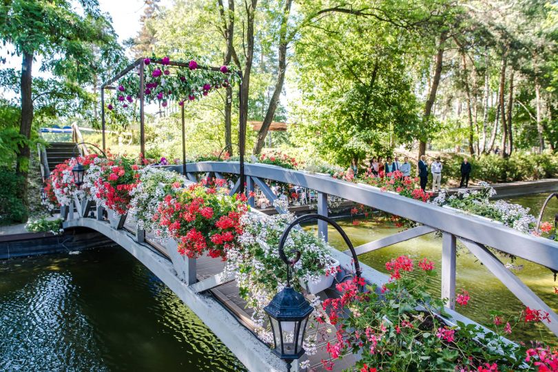 Beautiful flowers on a bridge