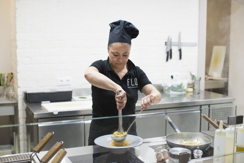 Cristina working on pasta