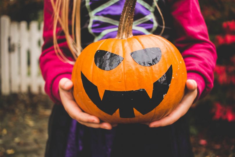 hands holding halloween pumpkin