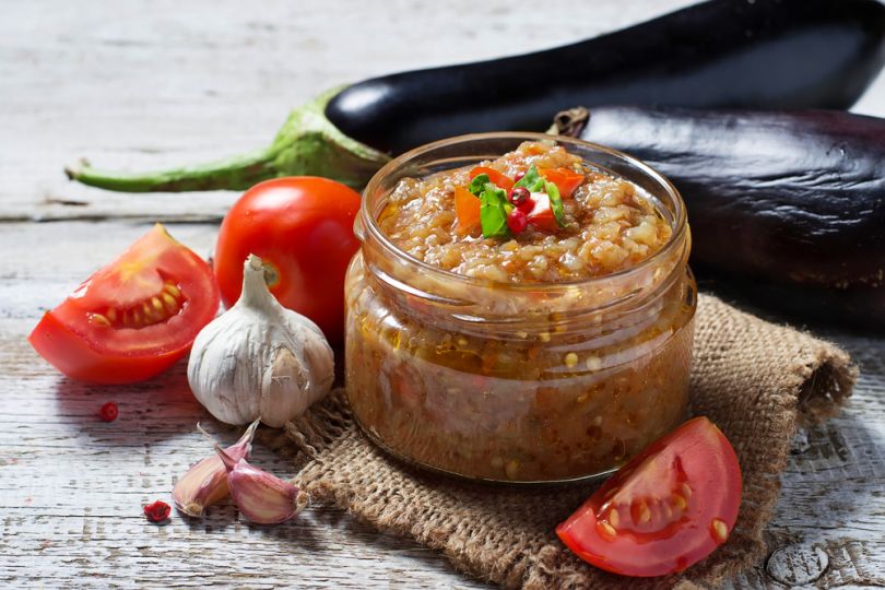 eggplant caviar and tomatoes